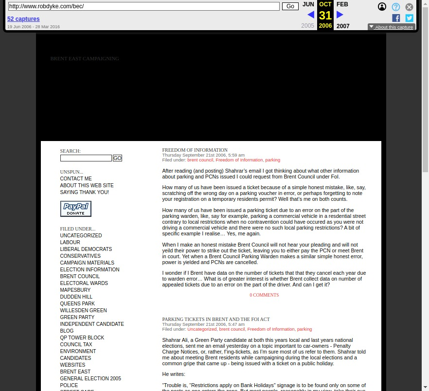 Brent East Campaigning blog (2006), source: Internet Archive